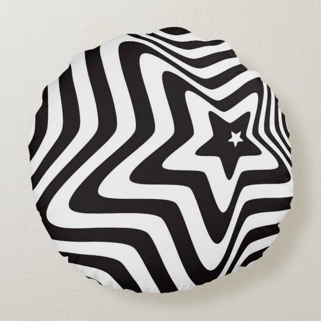 Black and White Star Illusion Round Pillow – Optic (Back)