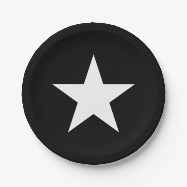 Black and White Star Paper Plate (Front)