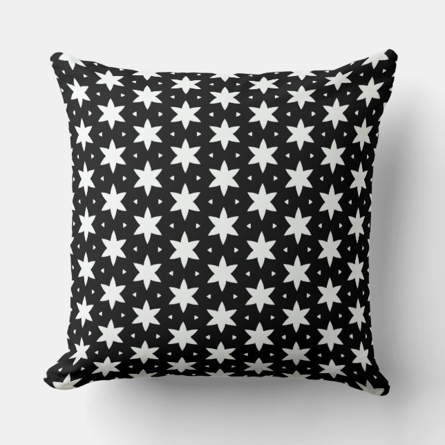 Black and White Star Pattern Throw Pillow (Front)