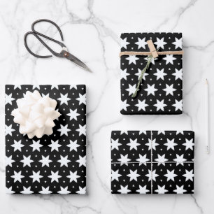 Black and White Star Pattern Wrapping Paper Sheet
