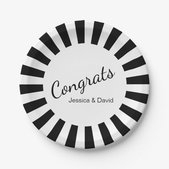 Black and White Starburst Stripes Any Occasion Paper Plate (Front)