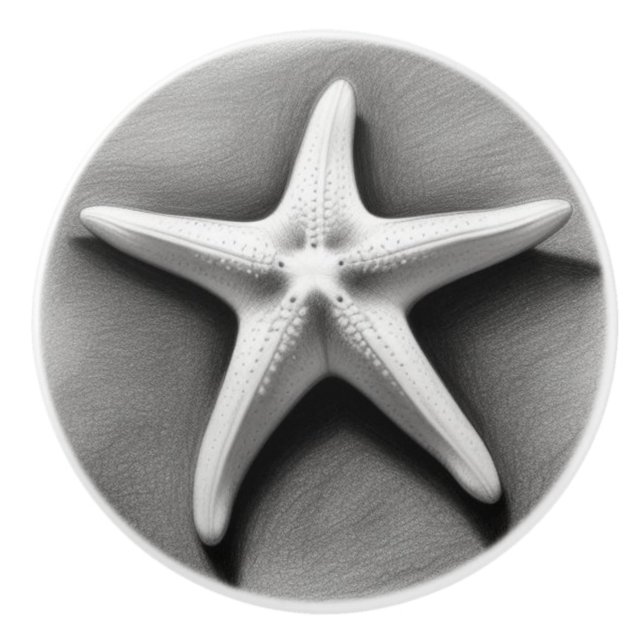 Black and White Starfish Ceramic Knob (Front)