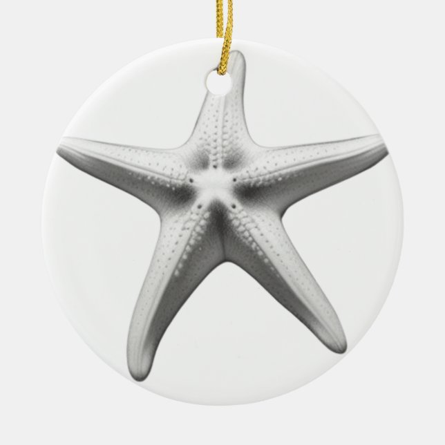 Black and White Starfish Ceramic Tree Decoration (Front)