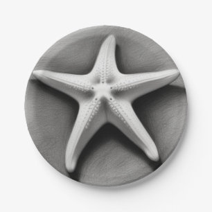 Black and White Starfish Paper Plate