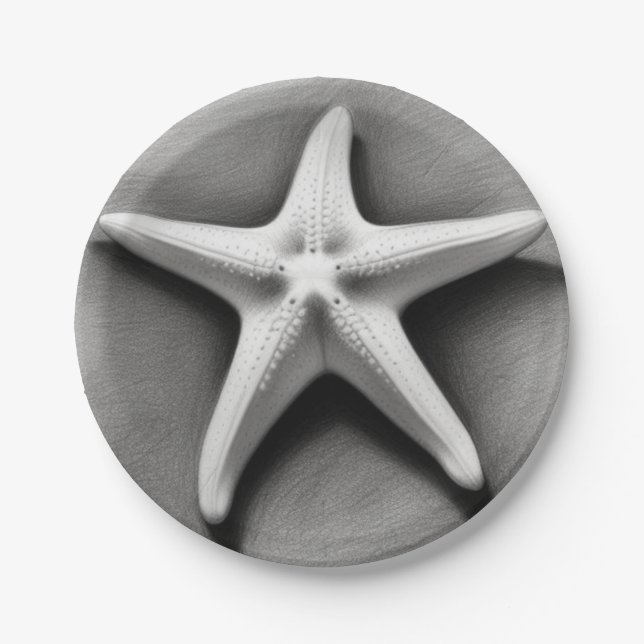 Black and White Starfish Paper Plate (Front)