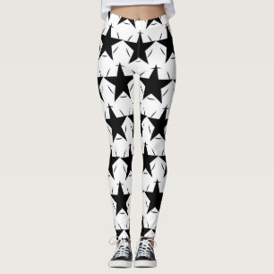 Black and White Stars Circle Geometric Pattern Leggings