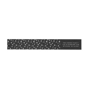 Black and White Stars Holiday Return Address Wrap Around Label
