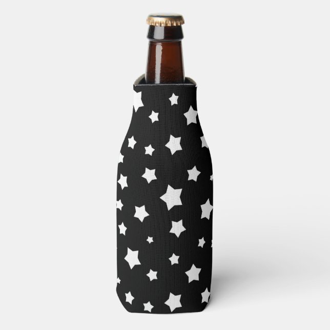 Black and white stars pattern bottle cooler (Bottle Front)