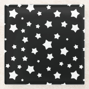 Black and white stars pattern glass coaster