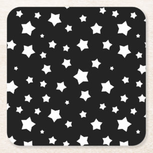 Black and white stars pattern square paper coaster