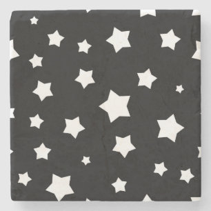 Black and white stars pattern stone coaster