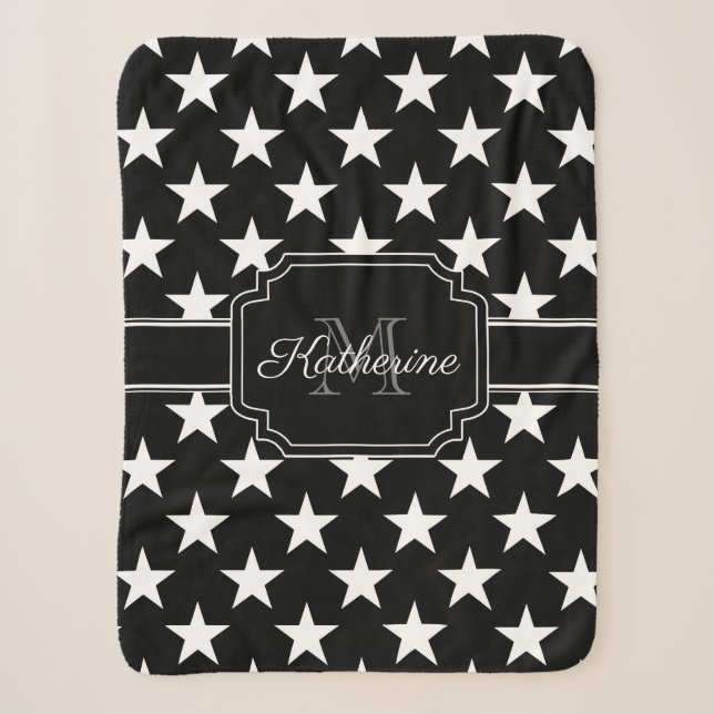 Black and White Stars Sherpa Blanket (Front)