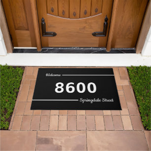 Black and White Street Address Welcome Doormat