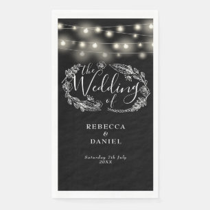 Black And White String Lights Floral Wedding Napkin