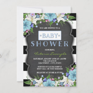 Black and White Stripe Boys Chalk Baby Shower Invitation