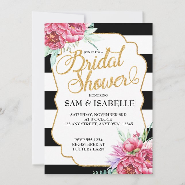Black and White Stripe Bridal Shower Invitations (Front)