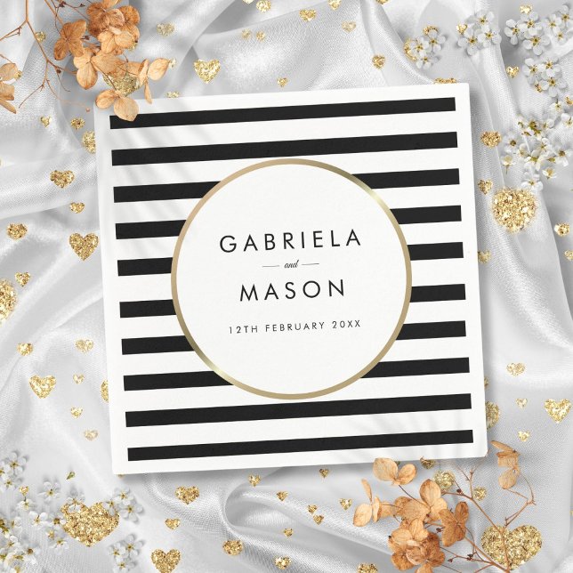 Black and White Stripe Chic Gold Wedding Napkin (Black and White Stripe Chic Gold Wedding Napkins)
