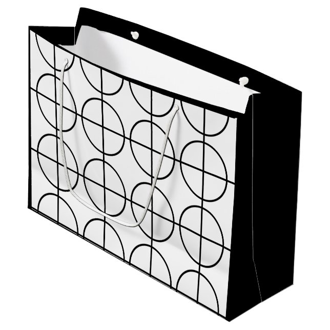 Black and White Stripe Circle Large Gift Bag (Front Angled)