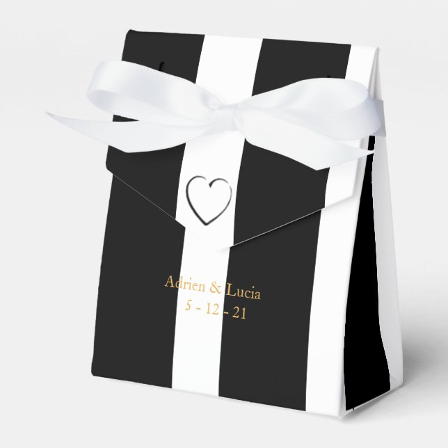 Black and White Stripe Editable Wedding Favour Box (Front Side)