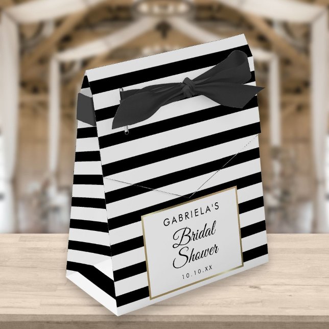 Black And White Stripe Elegant Gold Bridal Shower Favour Box (Creator Uploaded)