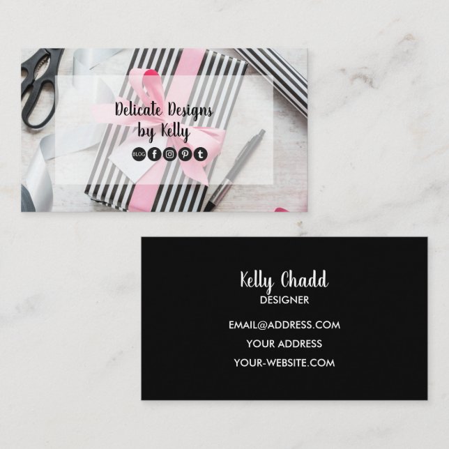 Black and White Stripe Gift Box Jewellery Designer Business Card (Front/Back)