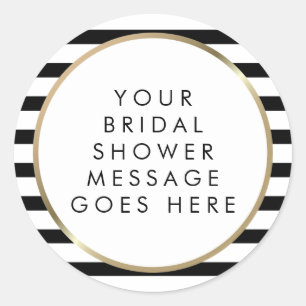 Black and White Stripe Gold Bridal Shower Classic Round Sticker