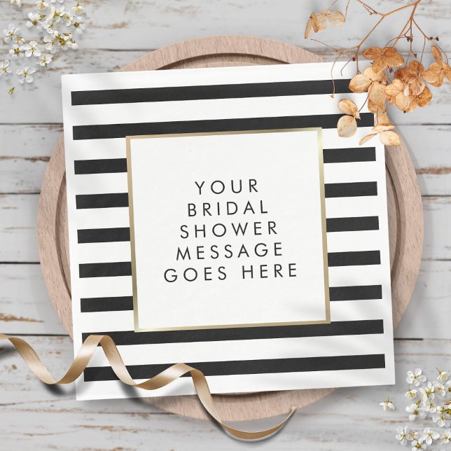 Black and White Stripe Gold Bridal Shower Napkin (Black and White Stripe Gold Bridal Shower Napkins)