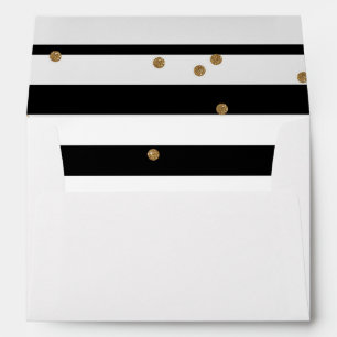 Black and white stripe & gold glitter liner white envelopes