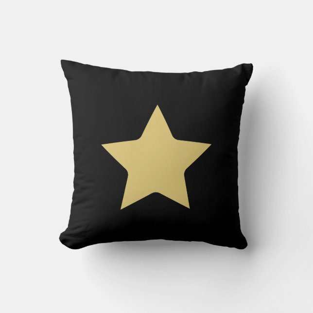 Black and white stripe & gold star Throw Pillow (Front)