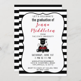 Black and White Stripe Graduation Invitation