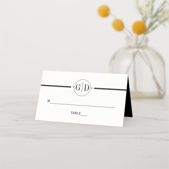 Black and white stripe | initials wedding escort place card (Front)