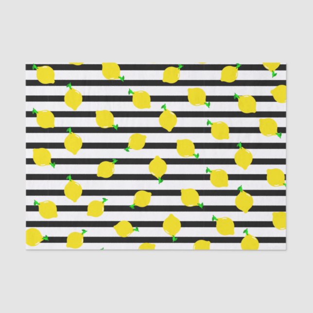 Black and White Stripe & Lemon Tissue Paper (Front)