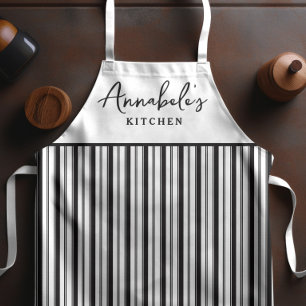 Black and White Stripe Modern Script Personalised  Apron
