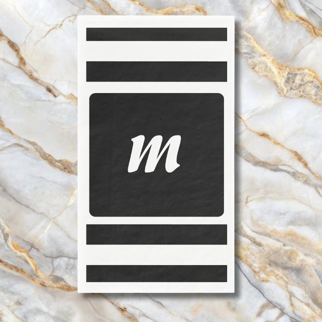 Black and White Stripe Monogram Napkin (Creator Uploaded)