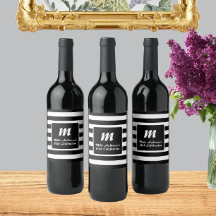 Black and White Stripe Monogram Wine Label