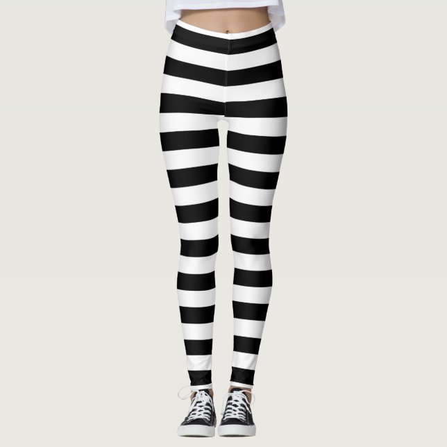 Black and White Stripe Pattern Leggings (Front)