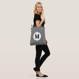 Black and White Stripe Personalised Monogram, Tote Bag
