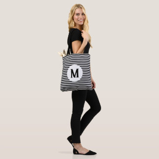 Black and White Stripe Personalised Monogram, Tote Bag