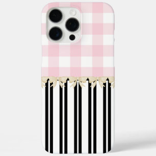 Black and White Stripe Pink Check Paris Inspired iPhone 16 Pro Max Case