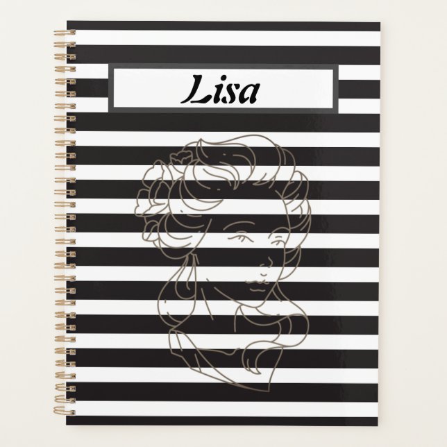 Black and White stripe Planner (Front)