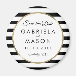 Black and White Stripe Save the Date Magnet
