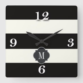 Black and White Stripe Square Wall Clock