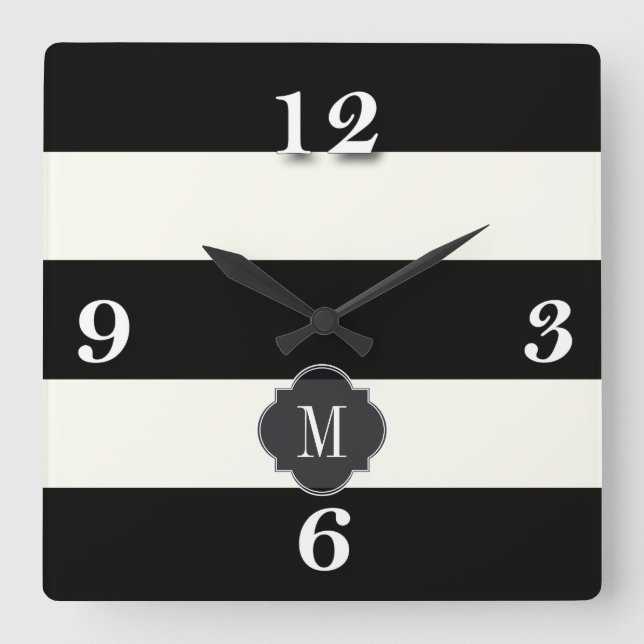 Black and White Stripe Square Wall Clock (Front)