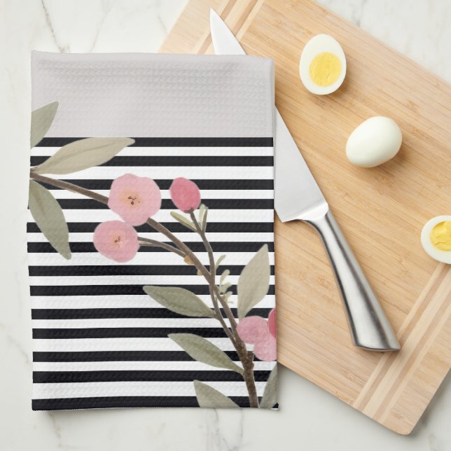 Black and white stripe tea towel (Quarter Fold)