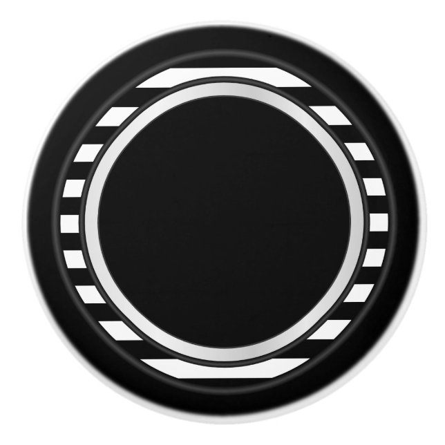 Black and White Stripe Trim Ceramic Knob (Front)