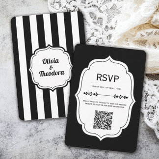 black and white stripe wedding RSVP Cards