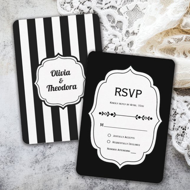 black and white  stripe wedding RSVP Cards (Creator Uploaded)