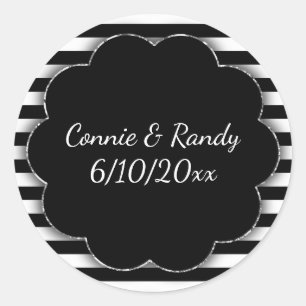 Black and White Stripe Wedding Sticker