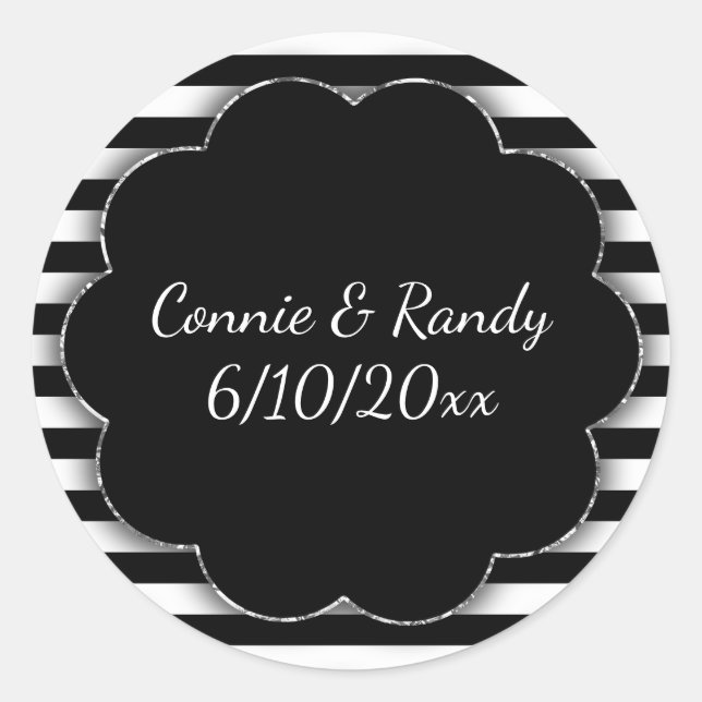 Black and White Stripe Wedding Sticker (Front)