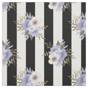 Black and White Stripe with Blue and Cream Floral Fabric